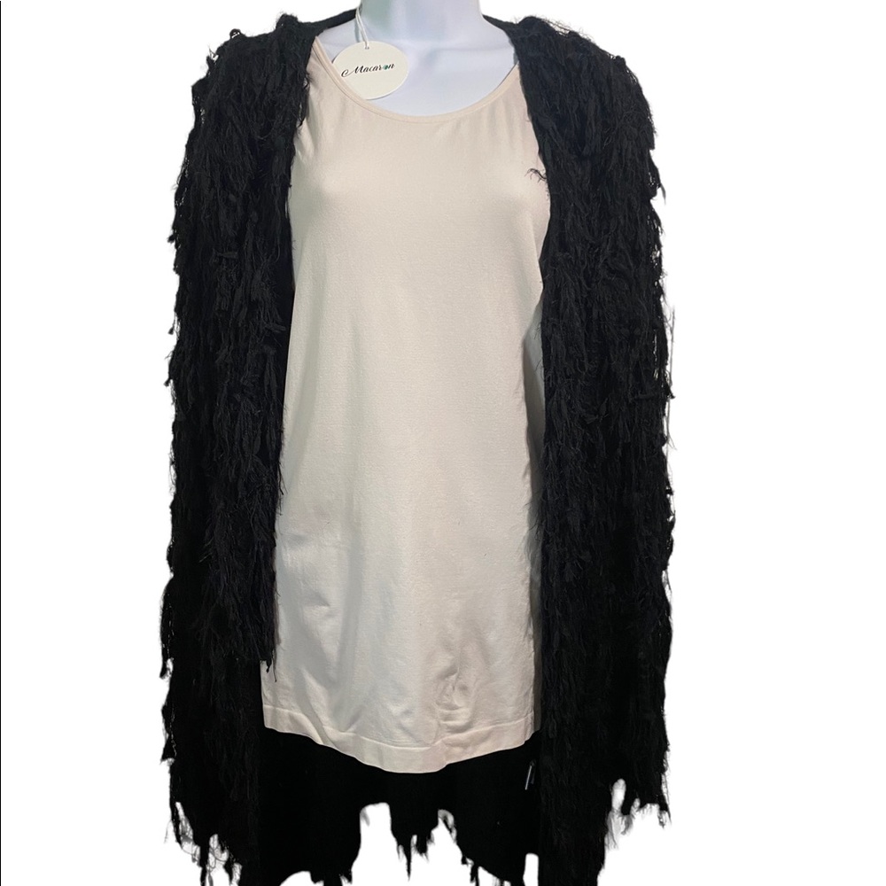 NWT! Macaron shaggy black cardigan